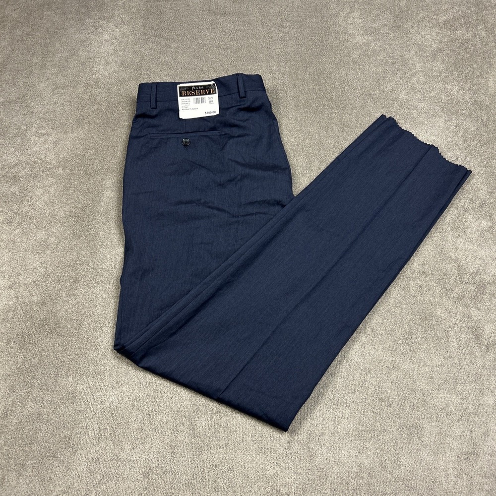 Jos A Bank Reserve Pants Mens 38 R Blue Reda Wool Slim Fit Dress Suit Unhemmed